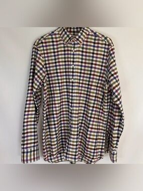 Stenströms Men’s Fitted Body Multicolor Check Button-Down Long Sleeve Shirt XL